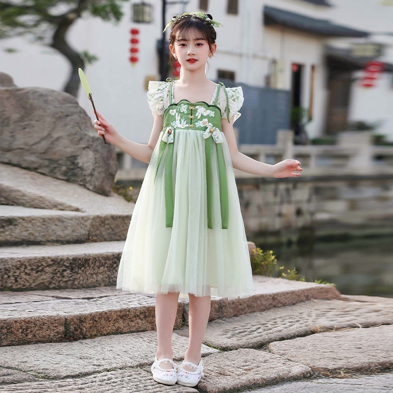 儿童汉服连衣裙女童夏季中国风改良古装纱裙女孩超仙中大童公主裙
