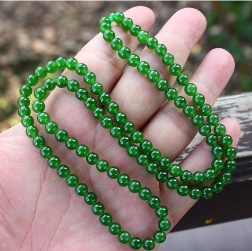 天然新疆和田玉碧玉佛珠项链