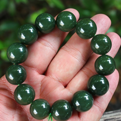 天然和田玉碧玉鸭蛋青手链