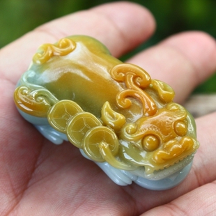 老坑种巧色黄翡翡翠A货貔貅挂件玉吊坠送证书