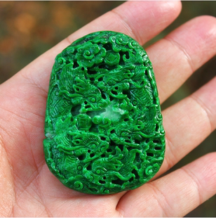 老坑种满绿辣绿阳绿九龙至尊天然翡翠A货龙牌挂件吊坠送证书