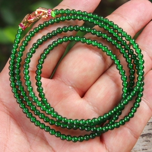 收藏级老坑冰种满绿天然翡翠A货项链手链小米珠圆珠送证书