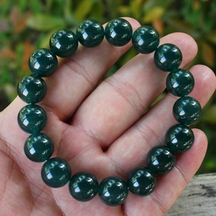 老坑冰糯种老蓝水满绿天然翡翠A货手链男士女士玉手串送证书