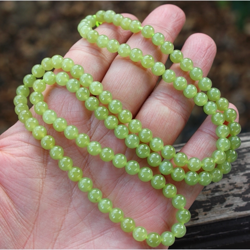 天然新疆和田玉鸡油黄黄口料黄玉小珠圆珠项链108颗佛珠送证书