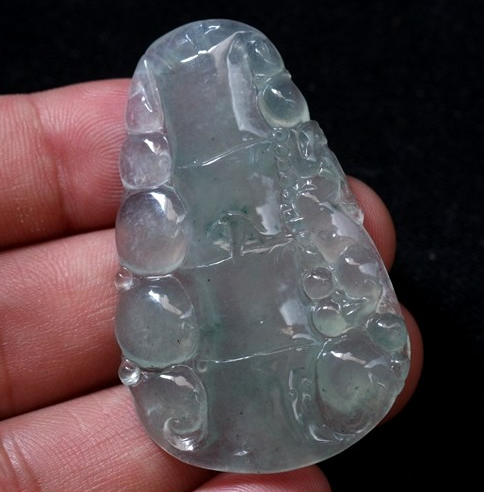 老坑冰种浅绿大件竹节天然翡翠a货节节高挂件送证书