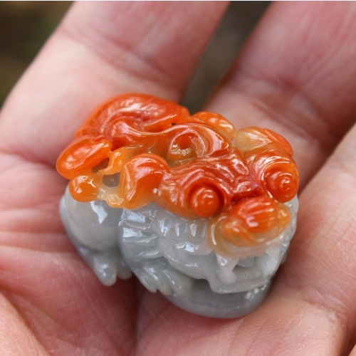 老坑种巧色红翡翡翠A货貔貅挂件玉吊坠送证书