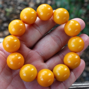 新疆和田玉黄沁鸡油黄黄玉圆珠男士手链手串送证书