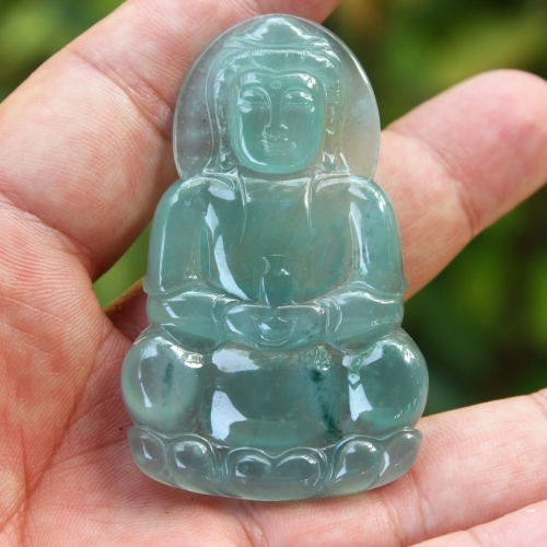 缅甸A货翡翠观音冰种飘花吊坠