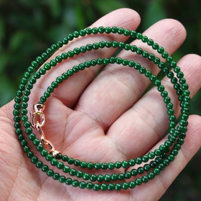 满绿辣绿天然翡翠A货小米珠项链