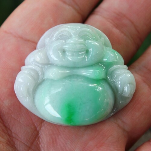 老坑种阳绿天然翡翠A货坐佛挂件佛公吊坠送证书