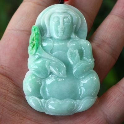 阳绿天然翡翠A货观音挂件吊坠