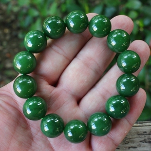 天然新疆和田玉碧玉菠菜绿男士手链女士手串送证书