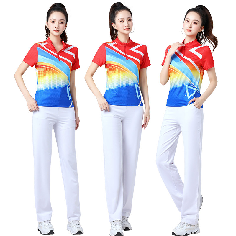 夏季短袖广场舞服装套装健身运动团队柔力球表演中老年做操舞蹈服