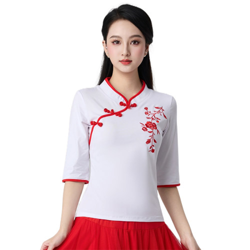 广场舞服装新款上衣舞蹈服中老年跳舞衣服团队民族风绣花女表演服