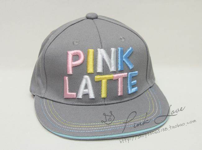 原宿风日本原单pink latte大童刺绣撞色嘻哈棒球帽鸭舌帽子粉灰黑
