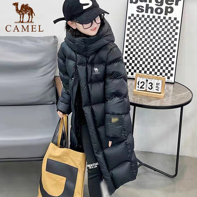 骆驼羽绒服中长款连帽儿童鸭绒服