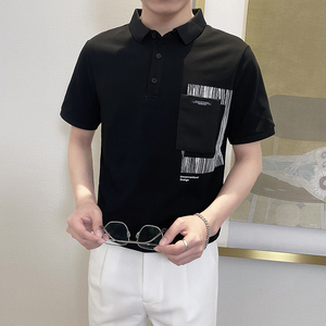 PL1109-P58控78时尚短袖翻领T恤男2025夏款韩版潮流休闲POLO衫黑图片