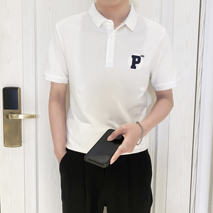 PL1116-P58控78翻领短袖T恤男士2025夏新款POLO衫时尚潮流韩版白图片