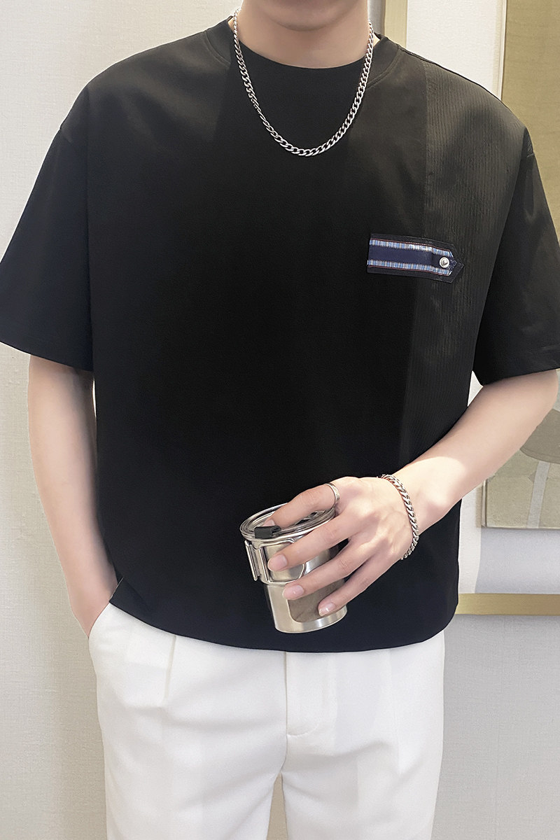 T9556-P55控75夏季宽松休闲短袖T恤男士百搭时尚体恤衫潮半袖黑色,男装T恤,星座1101-1