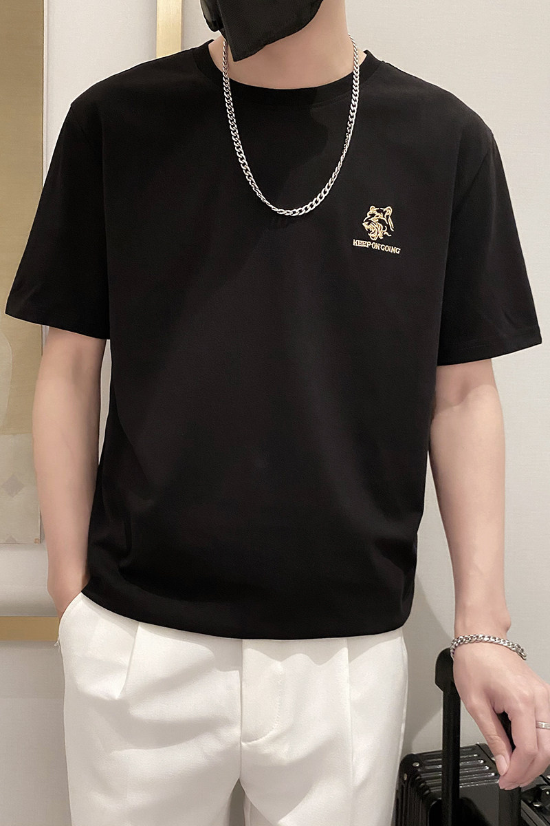 9201-特P38简单款圆领短袖T恤男时尚宽松休闲体恤衫潮2025夏季绿,男装T恤,星座1101-1