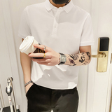 6888特P382025夏季polo衫短袖男士韩版潮流翻领半袖纯色t恤白，男装T恤，星座1101-1