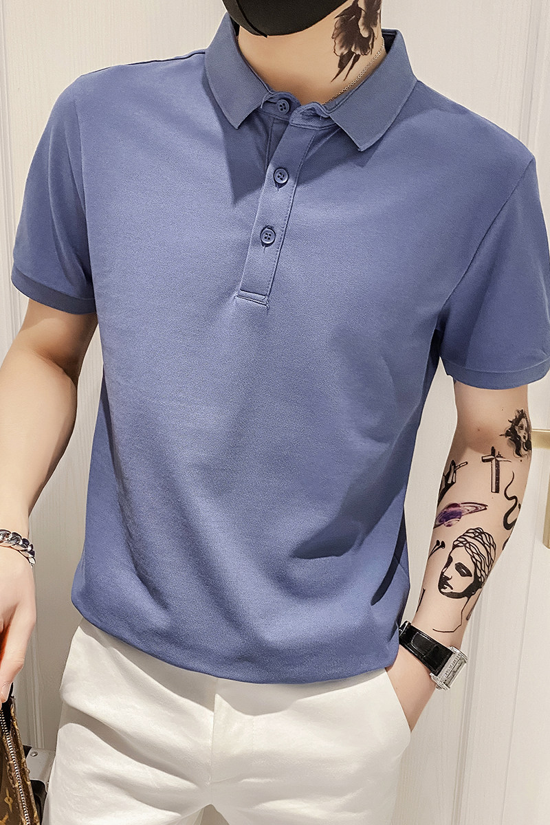 6888特P382025夏季polo衫短袖男士韩版潮流翻领半袖纯色t恤白,男装T恤,星座1101-1
