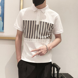 6885-P58控782025春夏新款时尚拼接POLO衫男翻领短袖T恤保罗衫白，男装T恤，星座1101-1
