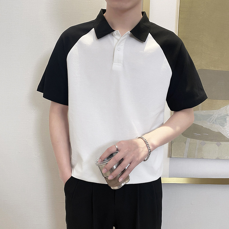 PL1118-P58控782025春夏新款拼色短袖翻领T恤男韩版时尚POLO衫黑,男装T恤,星座1101-1