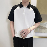 PL1118-P58控782025春夏新款拼色短袖翻领T恤男韩版时尚POLO衫黑，男装T恤，星座1101-1