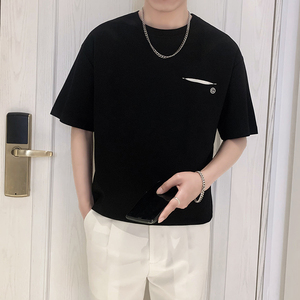 T8031-P48控68宽松简约款百搭男士短袖T恤时尚休闲体恤衫潮半袖夏图片
