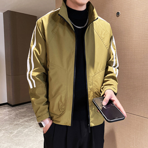 JK01 P78控108 薄款休闲夹克男士痞帅织带拼接青中年立领外套潮牌图片
