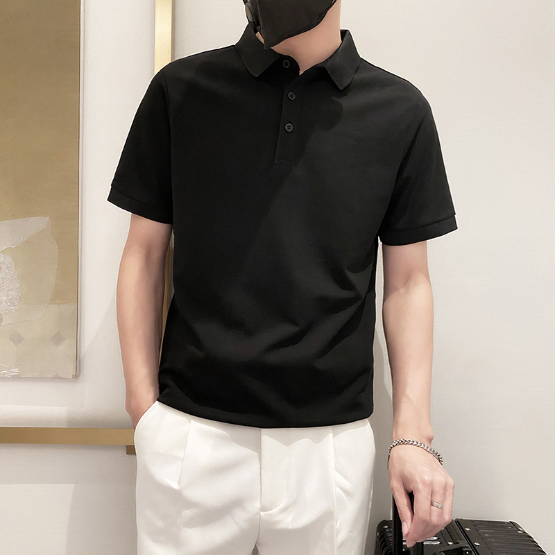 6888特P38控58抖音不起球不褪色不变形9色纯色POLO衫男短袖黑，男装Polo衫，星座1101-1