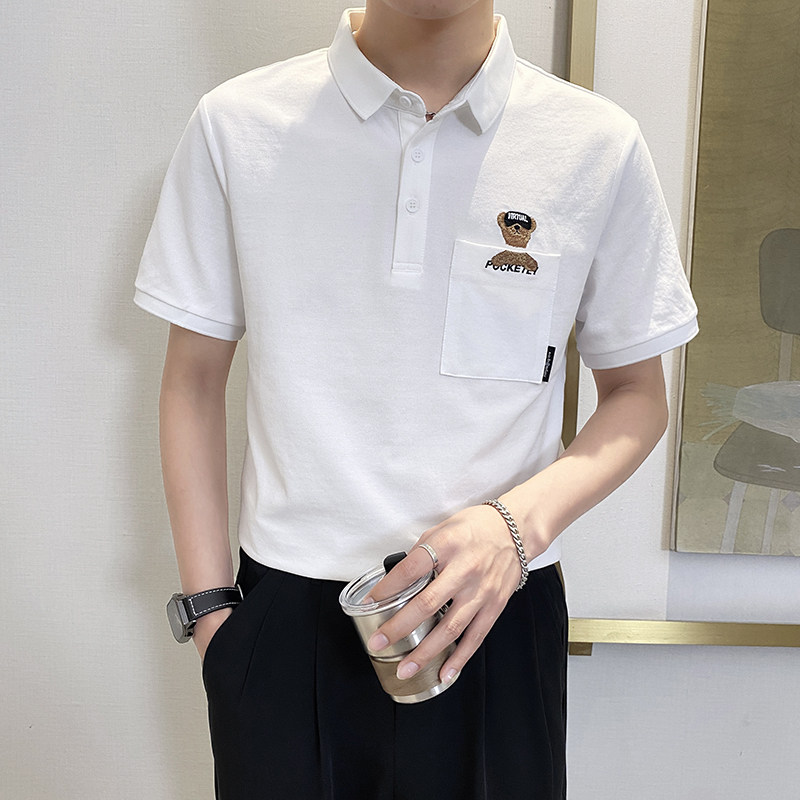 PL1135-P58控78 2025春夏新款韩版POLO衫男士短袖翻领T恤保罗衫白图片