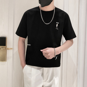 9226-P45控65宽松休闲短袖T恤男2025春夏新款圆领刺绣体恤半袖ins图片