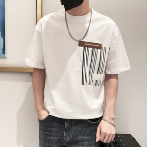 9525-P48控68 2025春夏新款阔版短袖T恤男时尚宽松体恤衫休闲潮白图片