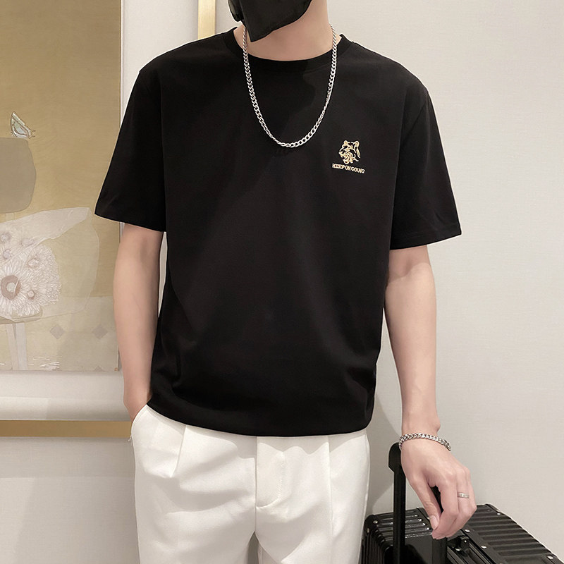 9201-特P38简单款圆领短袖T恤男时尚宽松休闲体恤衫潮2025夏季黑,男装T恤,星座1101-1