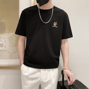 9201-特P38简单款圆领短袖T恤男时尚宽松休闲体恤衫潮2025夏季黑图片