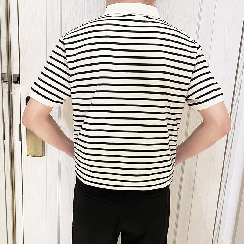 PL1166-P58控782025春夏时尚条纹POLO衫男韩版百搭短袖翻领T恤潮,男装T恤,星座1101-1