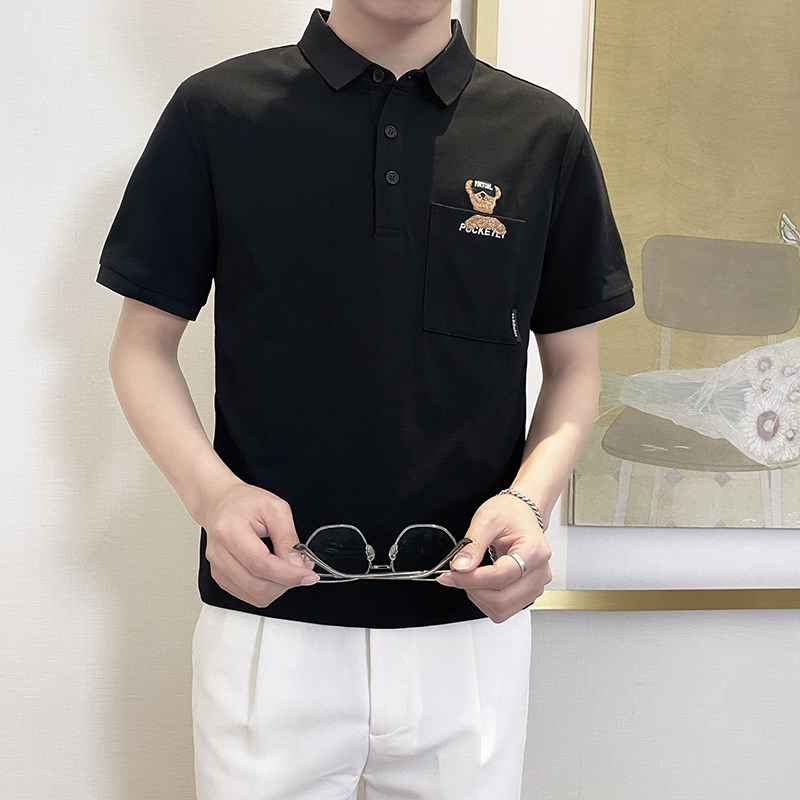 PL1135-P58控782025春夏新款韩版POLO衫男士短袖翻领T恤保罗衫黑，男装T恤，星座1101-1