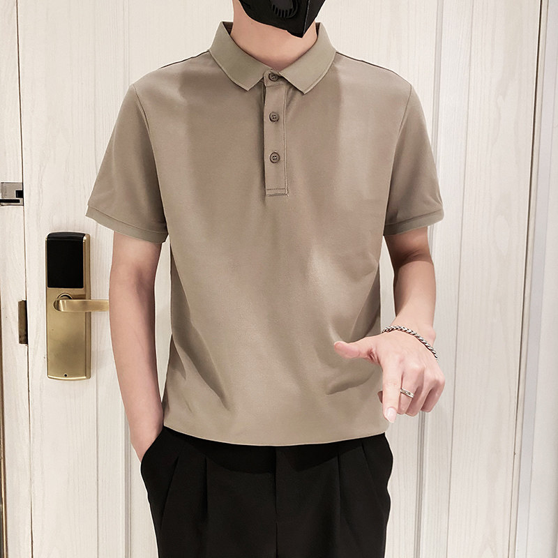 6888-特P38控58不起球不褪色不变形9色纯色POLO衫男士短袖卡其色,男装T恤,星座1101-1