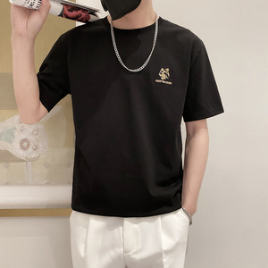 9201-特P38简单款圆领短袖T恤男时尚宽松休闲体恤衫潮2025夏季黑图片