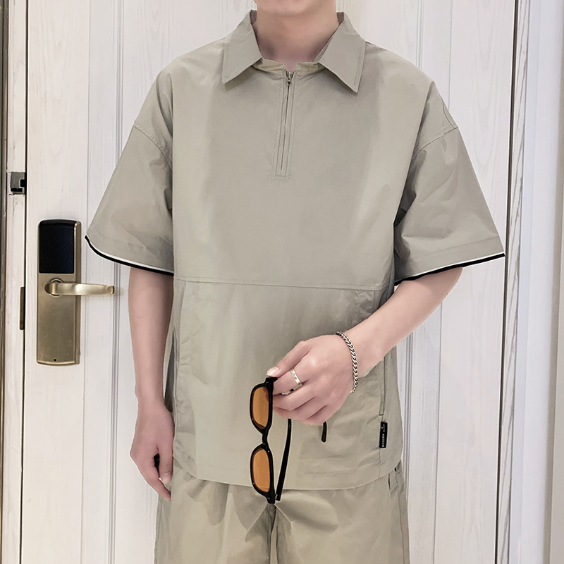 T1921-P70控90短袖衬衣男2024夏季新款翻领短袖T恤时尚POLO衫男装，男装Polo衫，星座1101-1