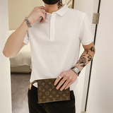 6888特P382025夏季polo衫短袖男士韩版潮流翻领半袖纯色t恤白，男装T恤，星座1101-1