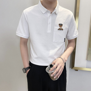PL1135-P58控78 2025春夏新款韩版POLO衫男士短袖翻领T恤保罗衫白图片