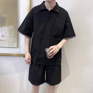 TZ1921-P125控165夏季款男士短袖衬衣+短裤一套时尚休闲韩版套装