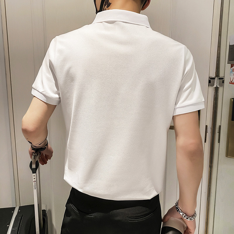 6888特P382025夏季polo衫短袖男士韩版潮流翻领半袖纯色t恤白,男装T恤,星座1101-1