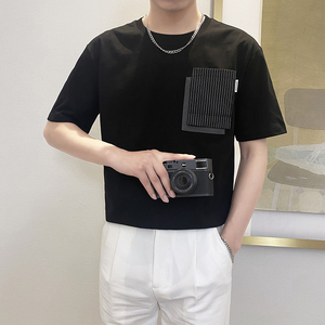 T8011-P55控75 2025春夏新款短袖T恤男时尚宽松休闲百搭体恤衫黑图片