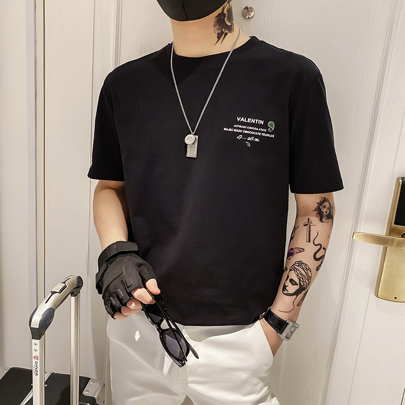 6636P45控682025夏季男短袖青年百搭体恤日系宽松潮流印花T恤黑，男装T恤，星座1101-1