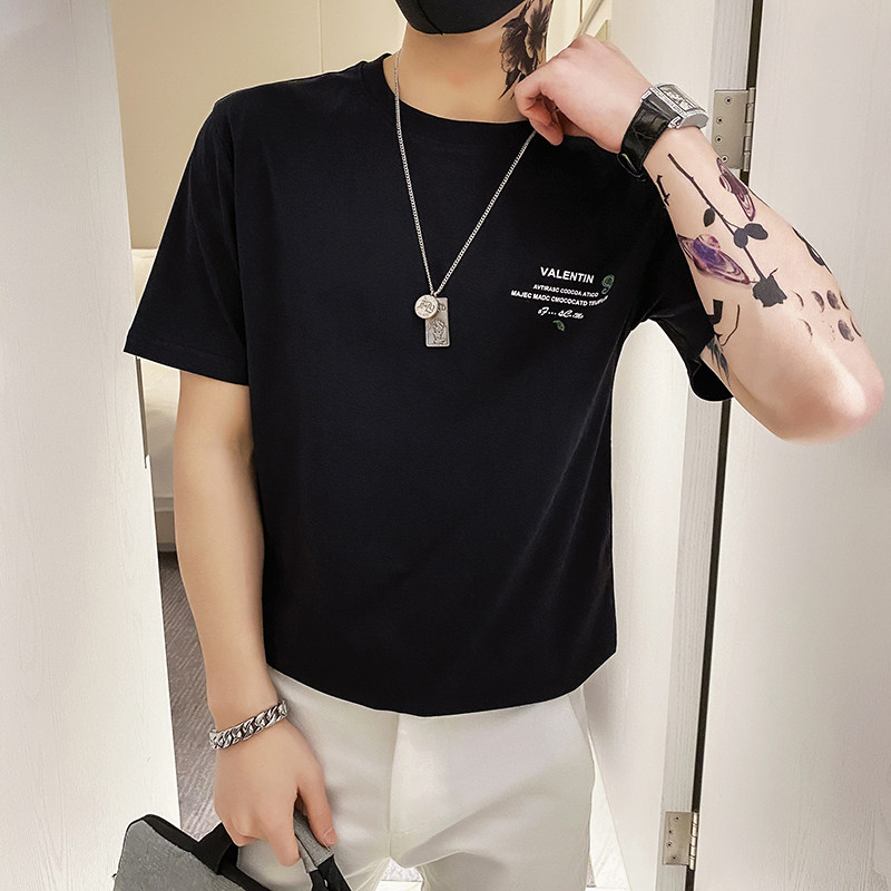 6636P45控682025夏季男短袖青年百搭体恤日系宽松潮流印花T恤黑,男装T恤,星座1101-1