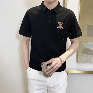 PL1135-P58控78 2025春夏新款韩版POLO衫男士短袖翻领T恤保罗衫黑图片
